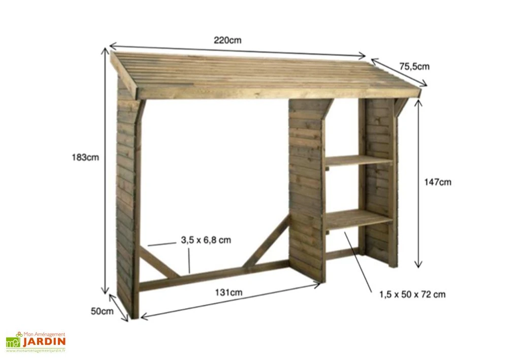 Abri Bûches à 2 Étagères Split (220 X 75,5 X 183 Cm) – Image 3