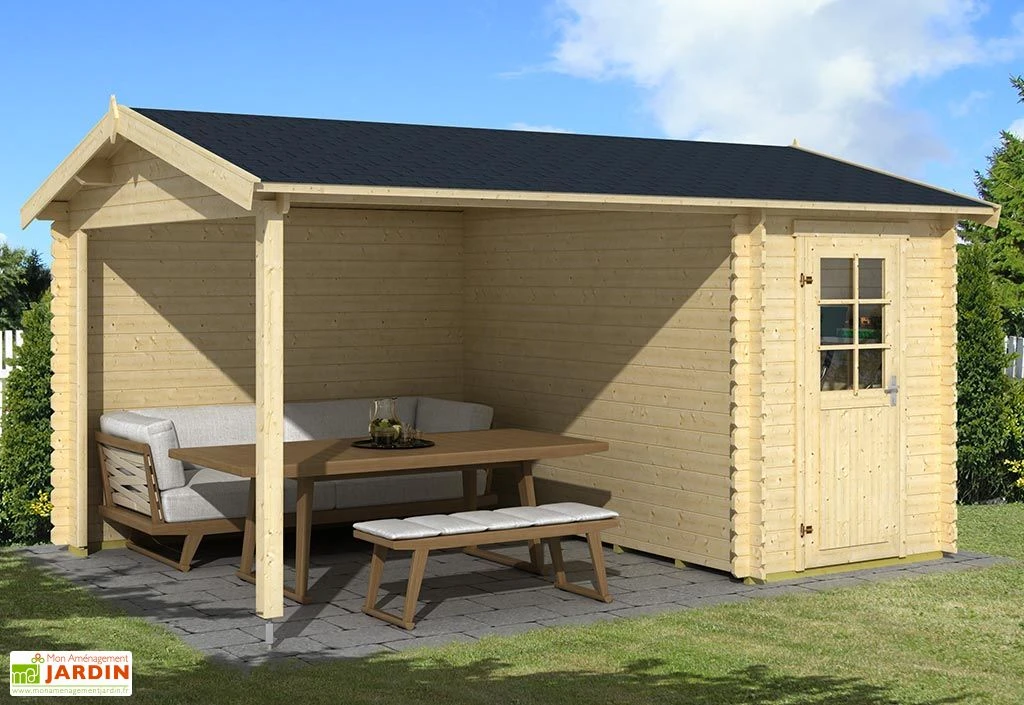 Abri De Jardin En Bois D’épicéa Brut Avec Auvent 12,35 M² – Wibo 300