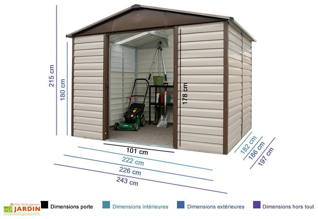 Abri De Jardin Acier Galvanisé Taupe Marron 197 X 243 Cm 4,79 M² – Image 3