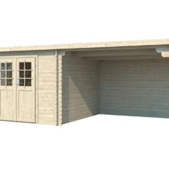 Abri De Jardin + Auvent En Bois D’Epicéa Brut 18 M²