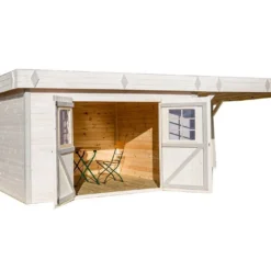 Abri De Jardin En Bois 28 Mm Toit Plat + Auvent (409x710x205cm)