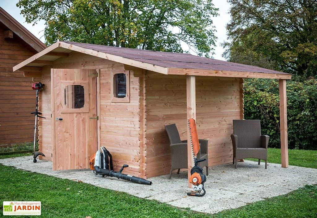 Abri De Jardin En Bois Douglas 28 Mm + Bûcher – 17,20 M² : 3,51 X 4,90 M – Image 3