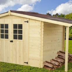 Abri De Jardin En Bois D’Épicéa Brut Avec Bûcher 9 M²