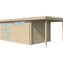 Abri De Jardin Bois D’Épicéa Toit En Acier + Extension Oregon 18 M²