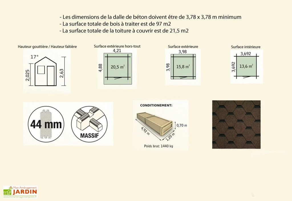 Abri De Jardin Bois Raisin (398x398x263) 44 Mm – Image 4