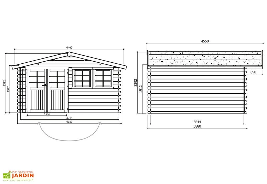 Solid Abri De Jardin En Bois Brut Visp 28 Mm - 16 M² Avec Toit à 2 Pans – Image 2