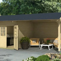 Abri De Jardin En Bois D’épicéa Brut Avec Auvent 16,2 M² - Kenzo