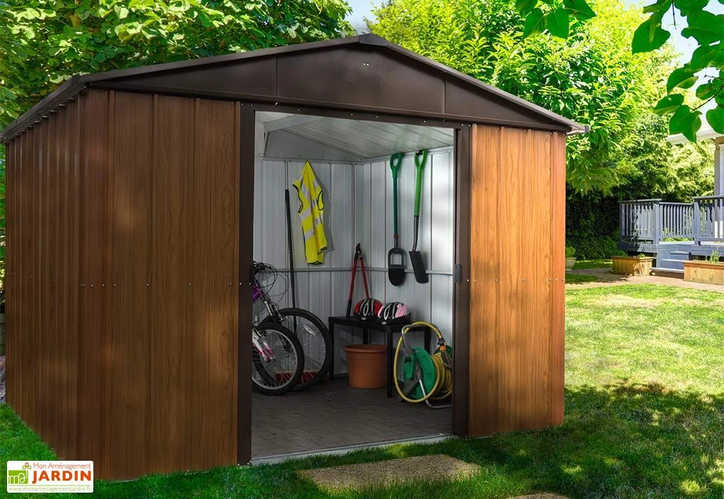 Abri De Jardin En Métal Galvanisé Imitation Bois 11,03 M² - 1013WGY – Image 2