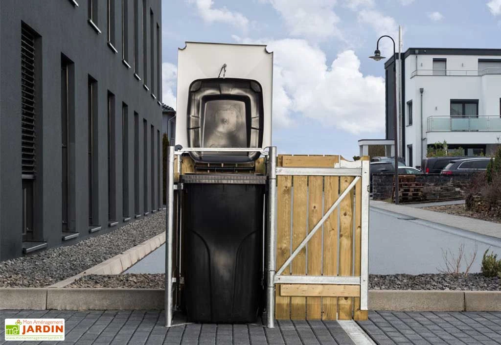 Cache-poubelle Simple En Acier Et Bois De Pin Traité 60 X 63 X 115 Cm – Image 4