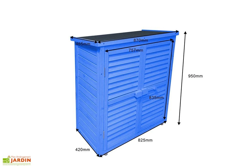 Armoire De Jardin En Bois Lasuré Bleu 87 X 46,5 X 95 Cm – Image 4