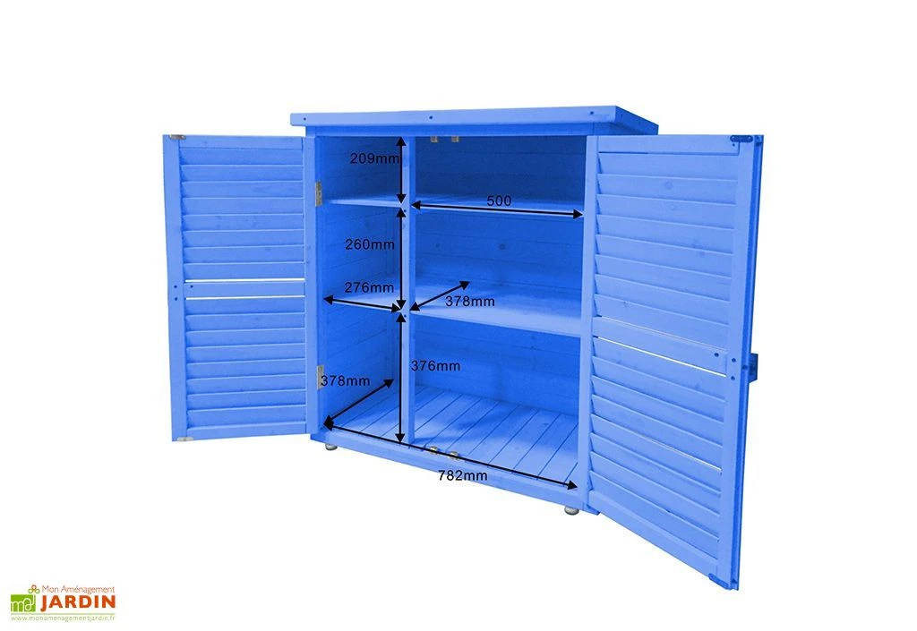 Armoire De Jardin En Bois Lasuré Bleu 87 X 46,5 X 95 Cm – Image 5