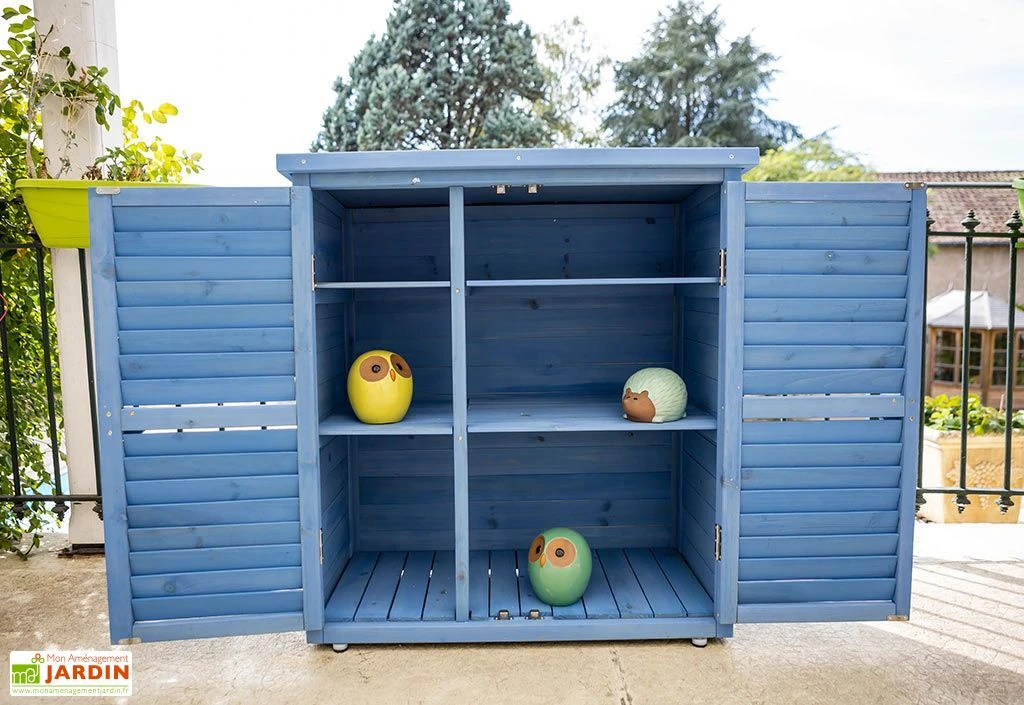 Armoire De Jardin En Bois Lasuré Bleu 87 X 46,5 X 95 Cm – Image 2