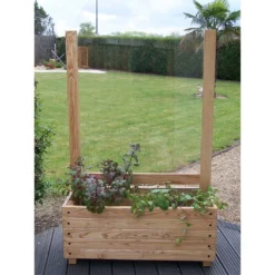 Bac à Fleurs Avec Treillis En Bois De Châtaignier Lasuré – Brise Vent