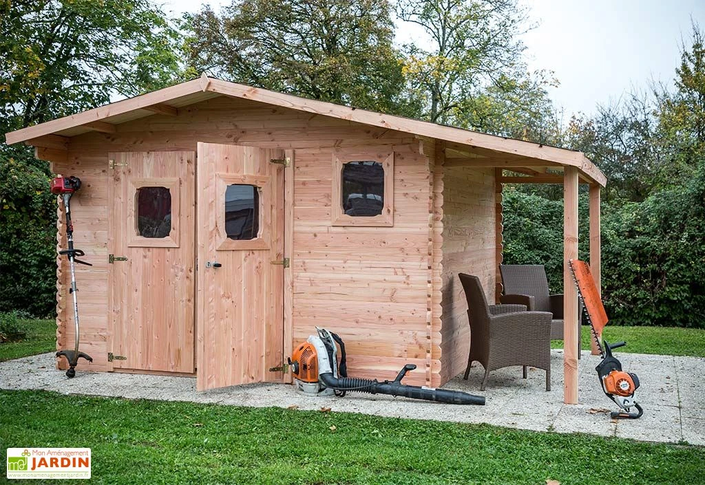 Abri De Jardin En Bois Douglas 28 Mm + Bûcher – 17,20 M² : 3,51 X 4,90 M – Image 2