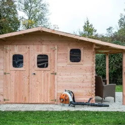 Abri De Jardin En Bois Douglas 28 Mm + Bûcher – 17,20 M² : 3,51 X 4,90 M