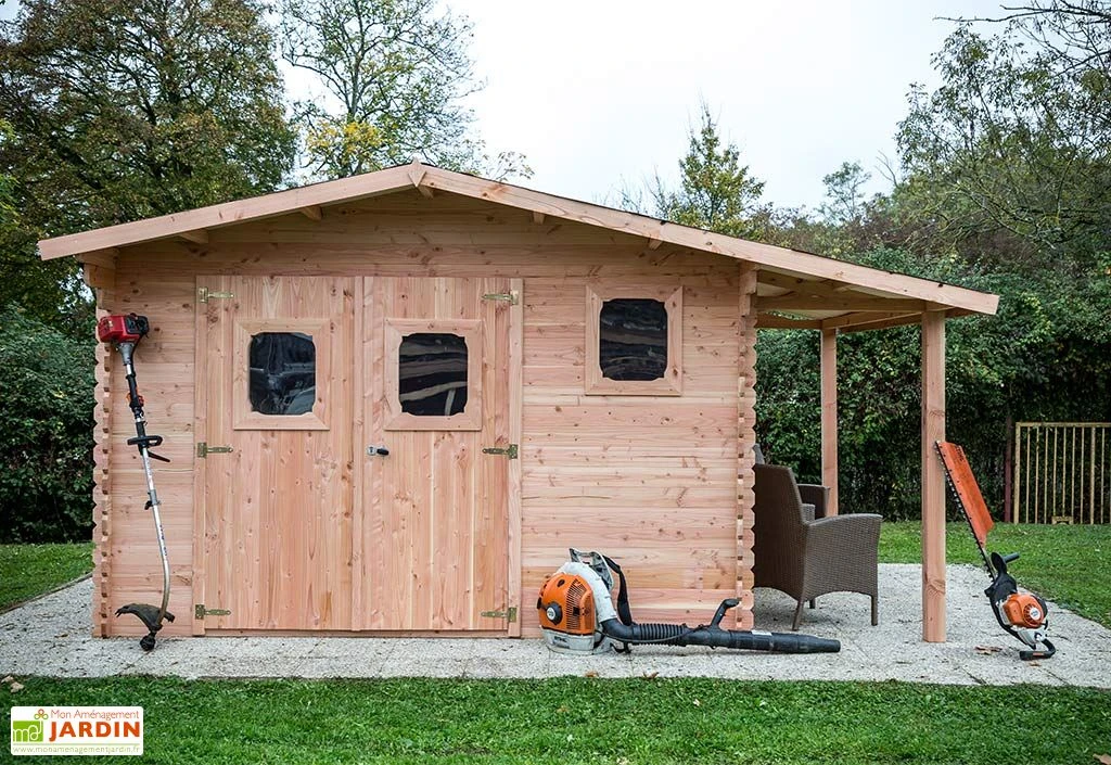 Abri De Jardin En Bois Douglas 28 Mm + Bûcher – 17,20 M² : 3,51 X 4,90 M