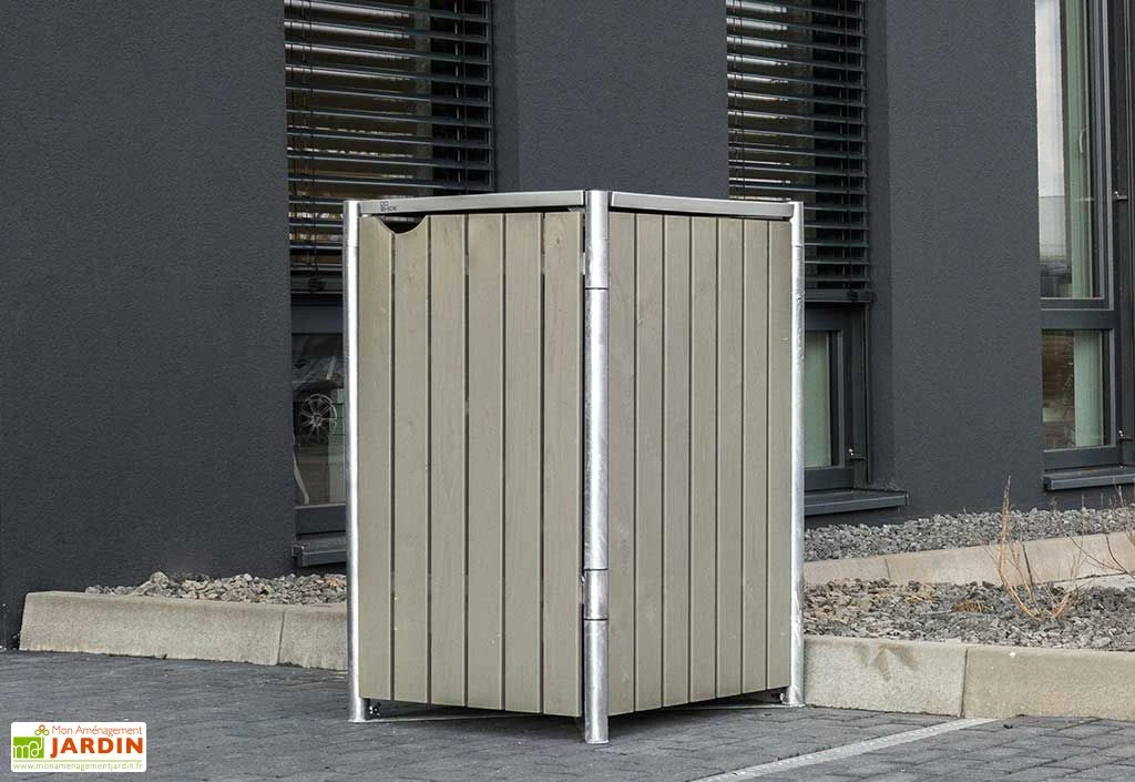 Cache-poubelle Simple En Acier Et Bois De Pin Traité 60 X 63 X 115 Cm – Image 3