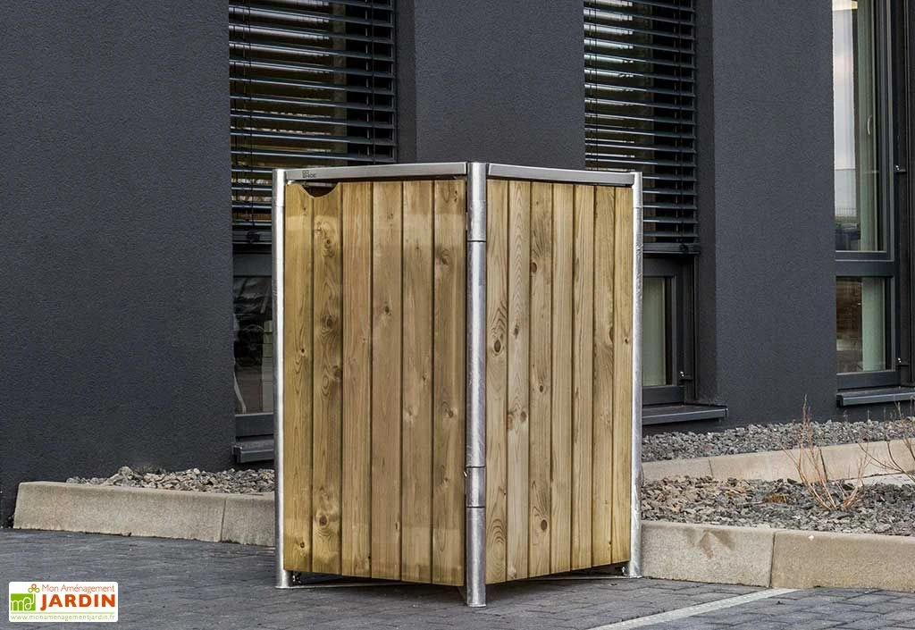 Cache-poubelle Simple En Acier Et Bois De Pin Traité 60 X 63 X 115 Cm – Image 2