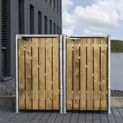 Cache-poubelle Double En Acier Et Bois De Pin Traité 120 X 63 X 115 Cm