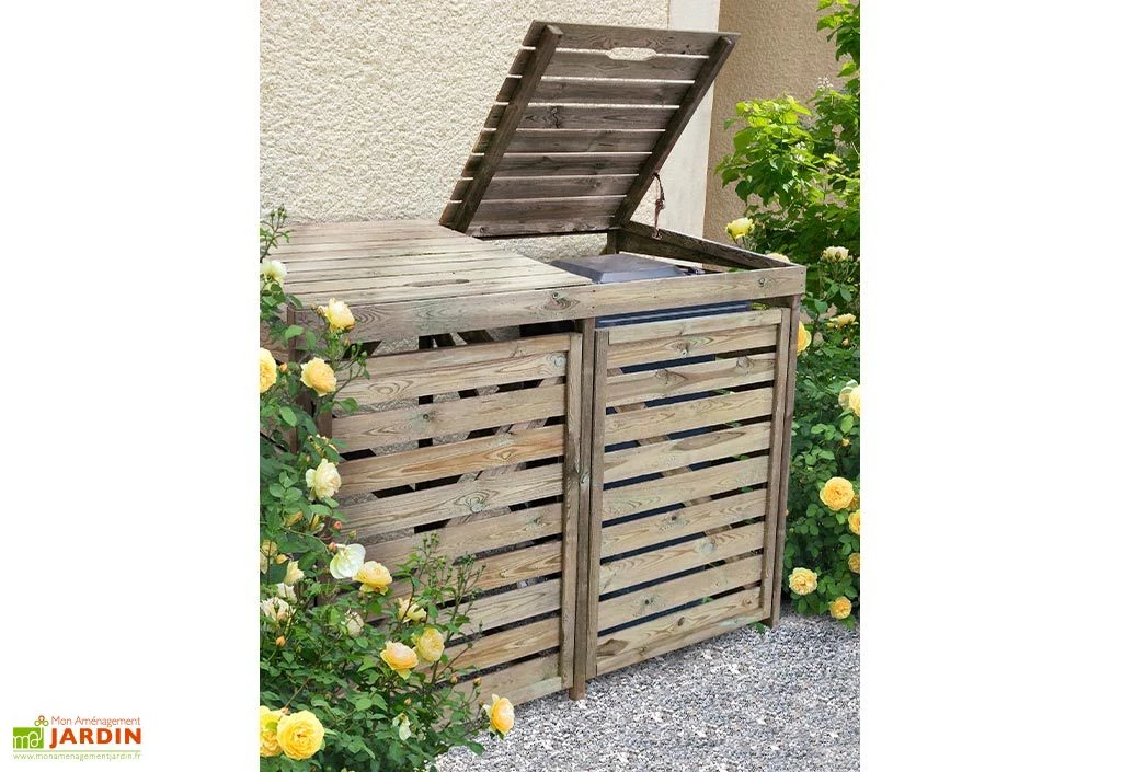 Cache Poubelle Double Bois Traité L.171,5 X H.134,7 Cm – New Chester – Image 2