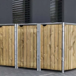 Cache-poubelle Triple En Acier Et Bois De Pin Traité 181 X 63 X 115 Cm