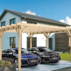 Carport 2 Voitures Autoporté En Bois D'Europe Du Nord Lamellé Collé - Lugo