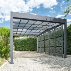Carport En Aluminium Et Polycarbonate + 5 Brise-Vues Libeccio 16 M²