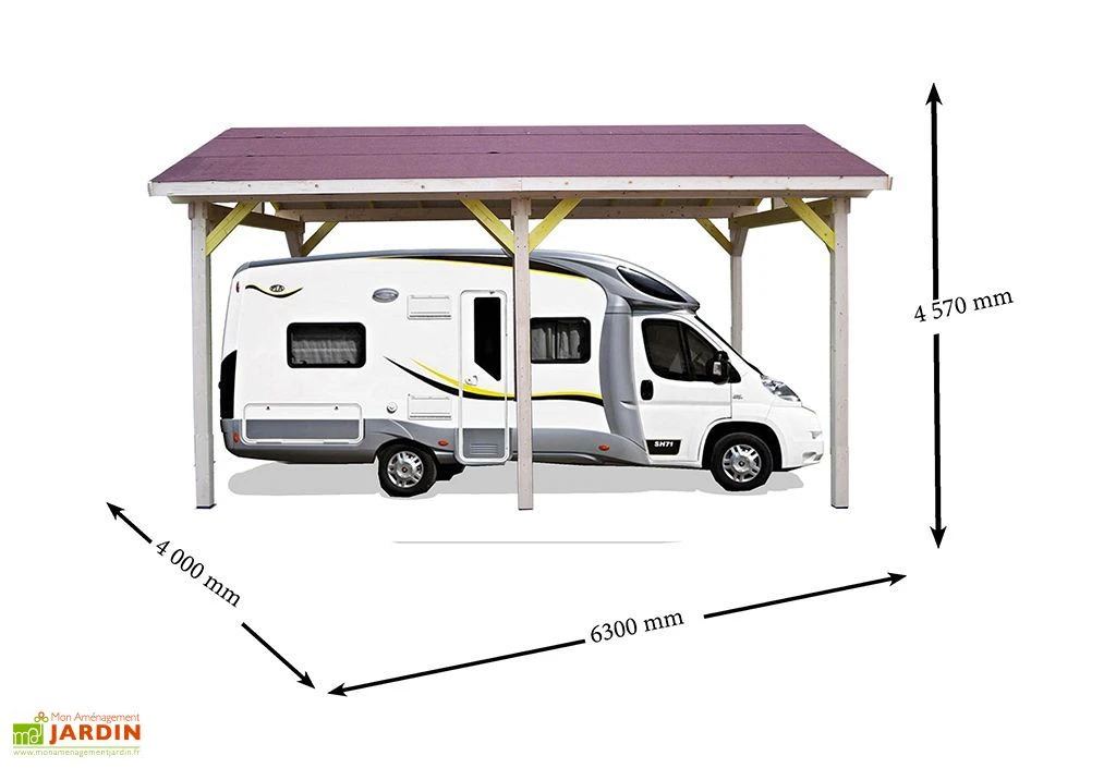 Carport Bois Contrecollé Double Pente 30° 3,5x6m Spécial Camping-Car – Image 3
