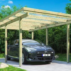 Carport En Bois D’Epicéa Traité Avec Couverture En PVC 15 M²