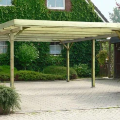 Carport En Bois D’Epicéa Traité Avec Couverture En PVC 25 M²