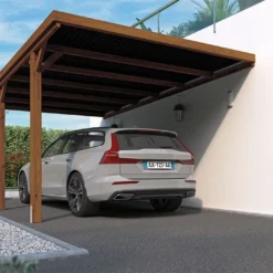 Carport Adossé En Bois De Pin Traité Avec Couverture Polycarbonate – 16,4 M²