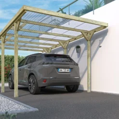 Carport En Bois De Pin Traité Avec Couverture En PVC Jean – 15,6 M²