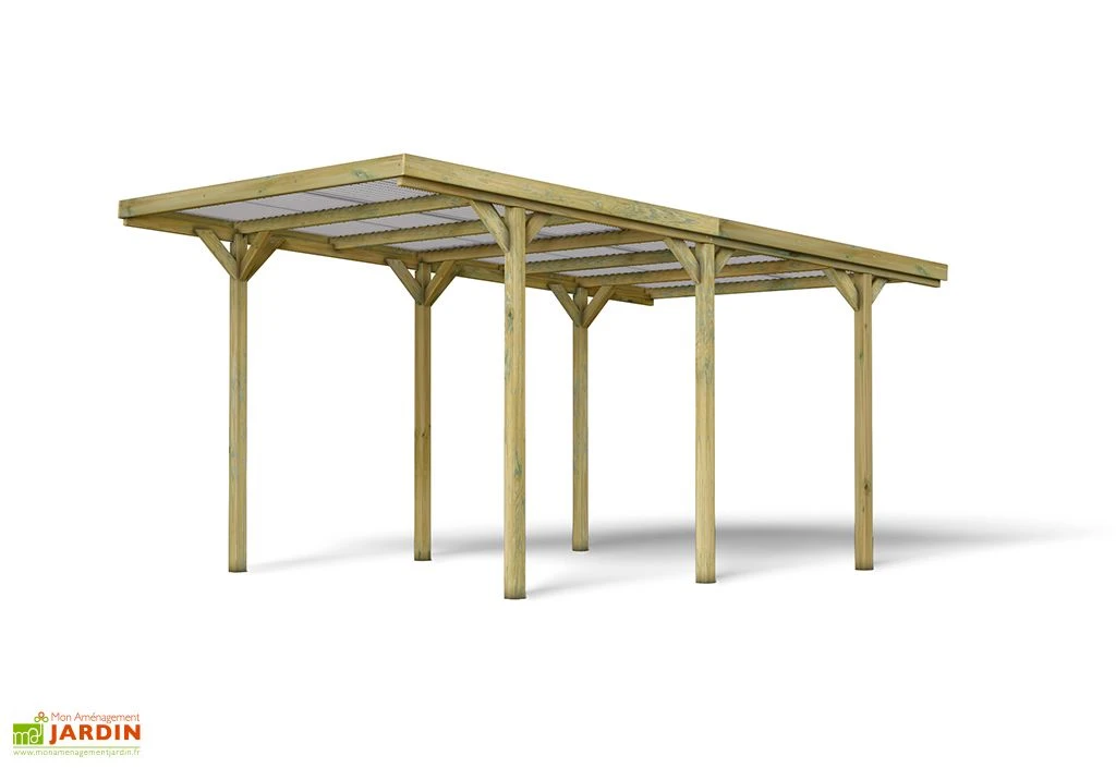 Carport En Bois De Pin Traité Avec Couverture En PVC Jean – 15,6 M² – Image 2