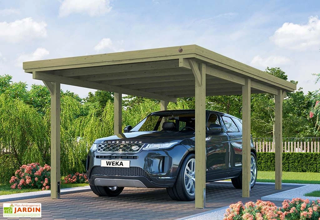 Carport En Bois De Pin Traité Et Toit En Acier Galvanisé – 16,99 M²