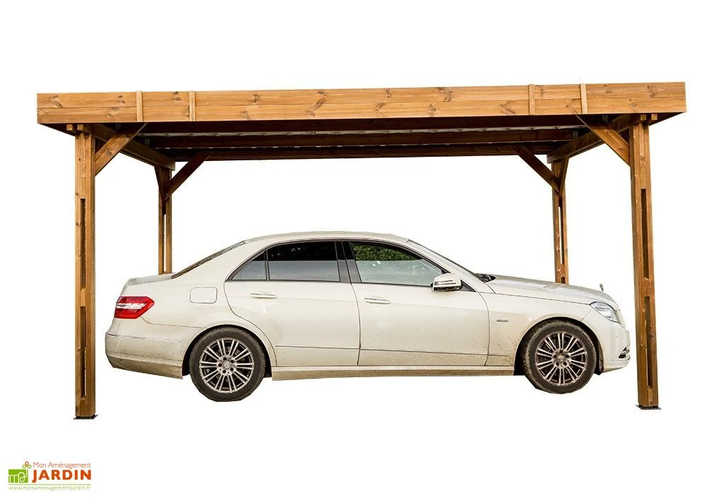 Carport En Bois Traité Haute Température 4,5 X 3 M Thones + Bac Acier – Image 2
