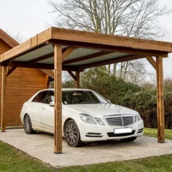 Carport En Bois Traité Haute Température 4,5 X 3 M Thones + Bac Acier