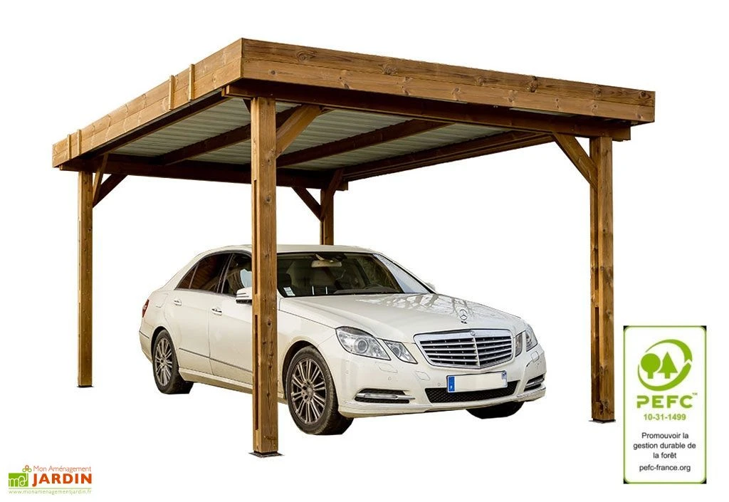 Carport En Bois Traité Haute Température 4,5 X 3 M Thones + Bac Acier – Image 3