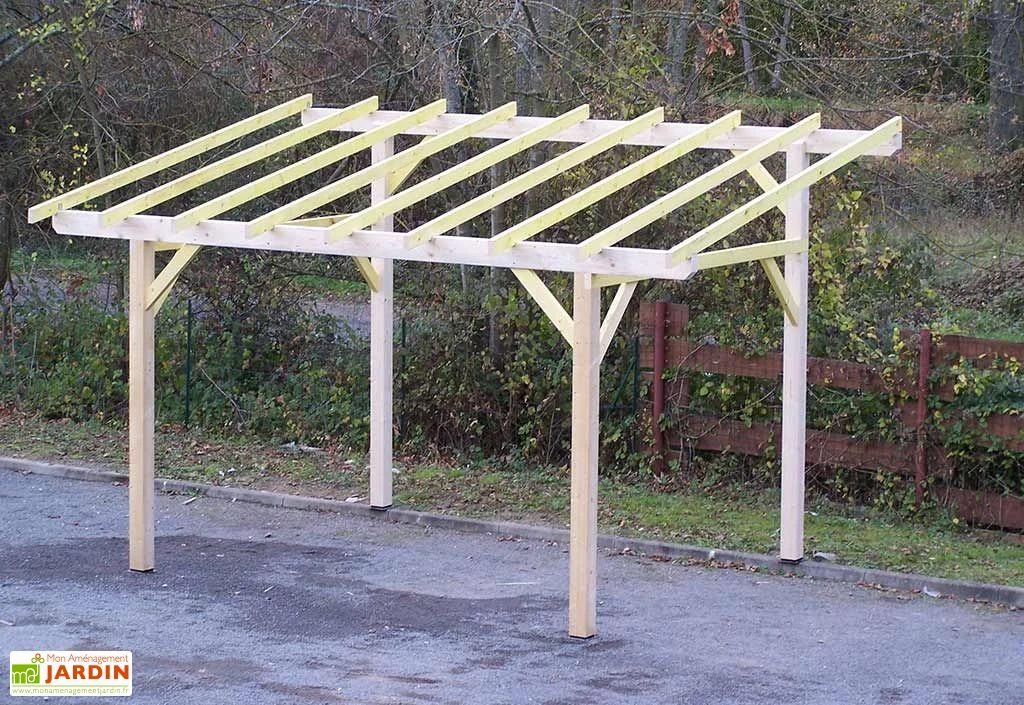 Carport Bois Toit 1 Pente (Sans Couverture) – 5 X 3 M – Image 2