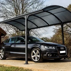 Carport Design Aluminium Toit Rond Polycarbonate 4,85 X 3 M Vis. Inox
