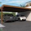 Carport Double Adossé En Bois Traité Avec Couverture Polycarbonate – 30,6 M²