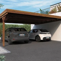 Carport Double Adossé En Bois Traité Avec Couverture Polycarbonate – 30,6 M²