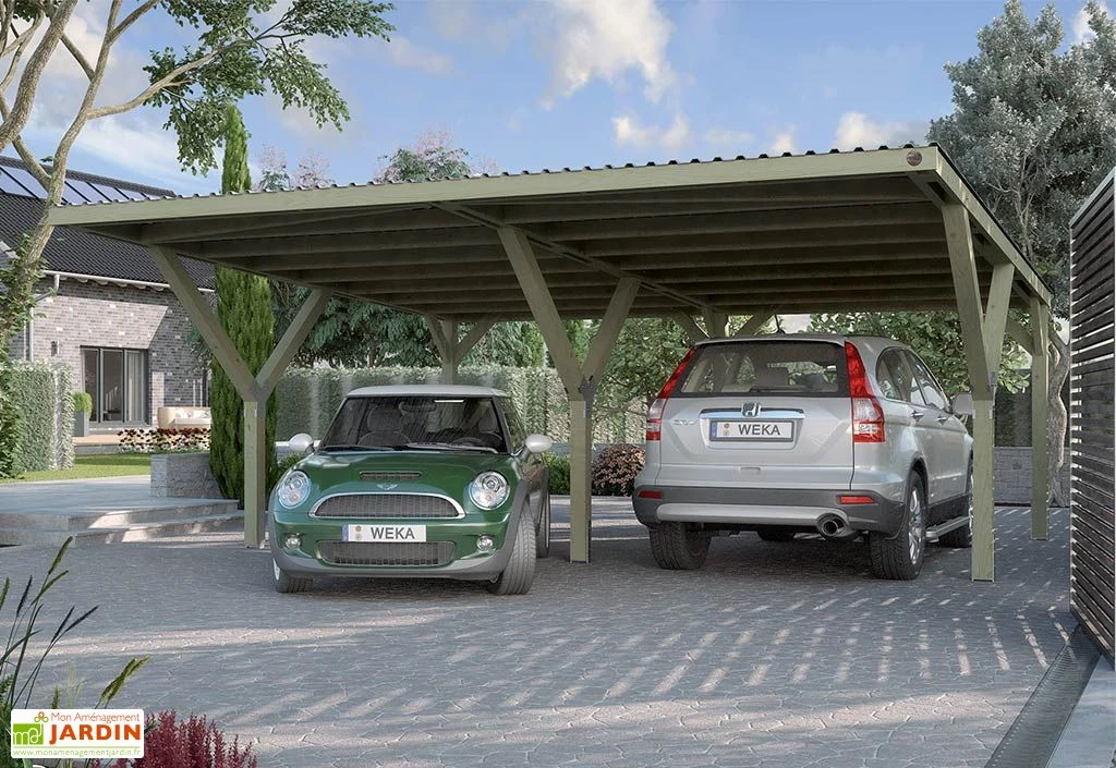 Carport Double En Bois De Pin Traité Sans Couverture – 35,99 M²