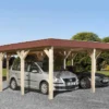 Carport Double En Bois D’épicéa Brut Et Acier Galvanisé 39,75 M²