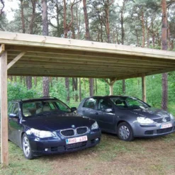 Carport Double En Bois D’Épicéa Traité Et Fibre De Verre 30 M²