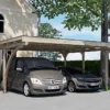 Carport Double En Bois De Pin Traité Et PVC Avec Arc - 25 M²