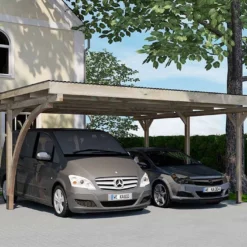 Carport Double En Bois De Pin Traité Et PVC Avec Arc - 25 M²