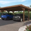 Carport Double En Bois Traité Avec Couverture En Polycarbonate – 30,9 M²