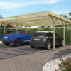 Carport Double En Bois De Pin Traité Avec Couverture En PVC Jean - 30,9 M²