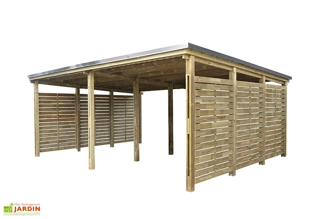Carport En Bois Traité 2 Voitures 38 M² - Shelty 2