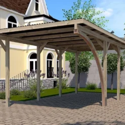 Carport Simple En Bois De Pin Traité Et PVC Avec Arc 606 A T2 - 18 M²